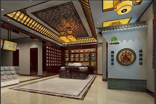 浪卡子古朴典雅的中式茶叶店大堂设计效果图