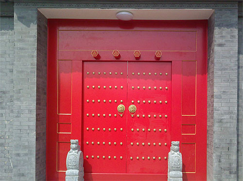 浪卡子中国传统四合院系列朱红色中式木制大门木作